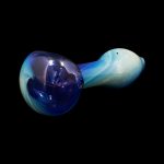 Blue and iridescent glass pipe against a black background.