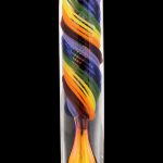 Colorful glass cannabis oil burner pipe against a black background.