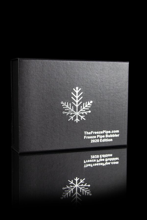 Black box with a snowflake design and text reading “TheFreezePipe.com Freeze Bubbler 2020 Edition.”