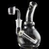 A front view of the LA Pipes Mini Bubble Base Concentrate Rig with a clear glass base and angled neck.