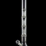 Front view of the LA Pipes 5mm Thick Beaker Water Pipe with Showerhead Perc, showcasing its clear glass construction and beaker shape.