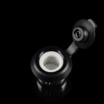 Black quartz banger with visible ceramic insert, studio shot.