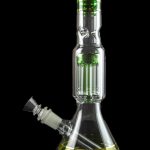 Front view of the Showerhead Perc Water Bong - Back to Basics, a clear glass perc bong with a showerhead diffuser visible inside.