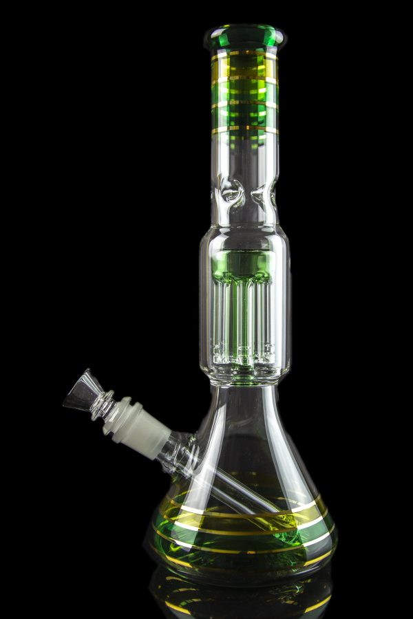 Front view of the Showerhead Perc Water Bong - Back to Basics, a clear glass perc bong with a showerhead diffuser visible inside.