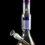 Front view of the Showerhead Perc Water Bong - Back to Basics, displaying a perc diffuser within clear glass.