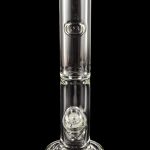 Clear glass bubbler water pipe with ice catch and detachable diffuser downstem.