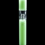 Green glass bubbler with a clear central chamber, isolated on a black background.