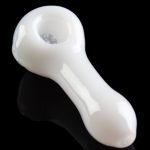 White glass smoking pipe with a reflective surface.