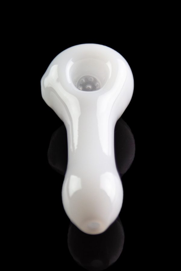 White glass pipe for smoking cannabis, studio shot.