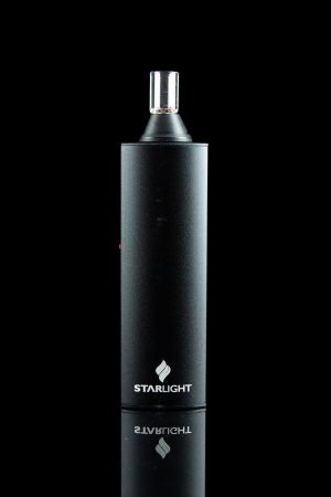 Black Starlight cannabis vaporizer pen with a glass mouthpiece.