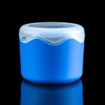 Blue silicone storage container with a reflective surface, likely for cannabis concentrates.