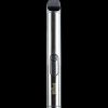 Sleek silver cannabis vape pen against a black background.