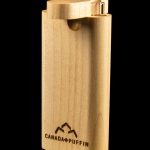 Wooden lighter with "Canada Puffin" logo and reflective surface.
