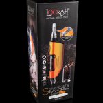 Product packaging for a red and black Lookah Seahorse Pro Plus vaporizer, displayed against a dark background.