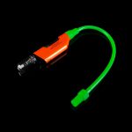 Orange and green silicone nectar collector with glass tip.