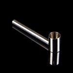 Silver one-hitter pipe against a black background.