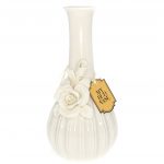 A front view of the My Bud Vase Rose Porcelain Vase Water Pipe, showcasing a delicate floral design in white porcelain.