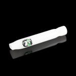 White glass blunt with green graphic, studio shot."