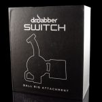 Black box for a “droabber Switch” cannabis oil rig attachment, featuring a white line drawing of the device.