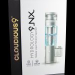 Product shot of a Cloudious9 Hydrology9 NX modular liquid vaporizer in its packaging.