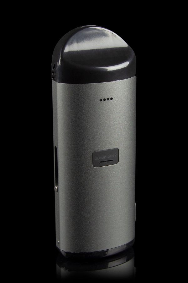 Sleek, silver cannabis vaporizer with "Cloudious9" branding.