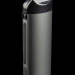 Sleek, gray cannabis vaporizer pen with a minimalist design, studio shot against a black background.