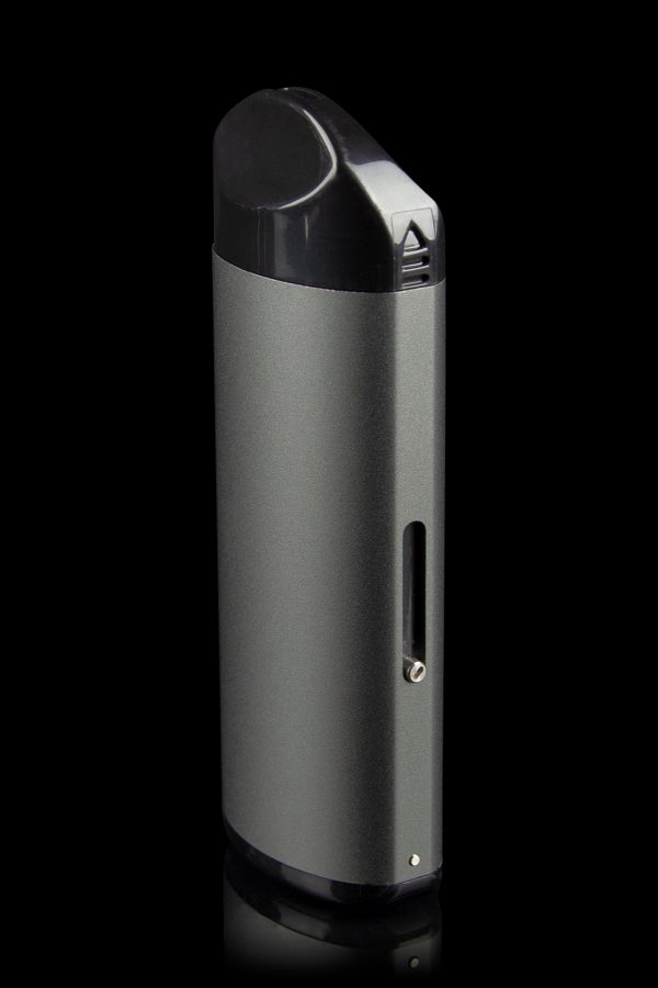Sleek black cannabis vaporizer pen with a minimalist design.