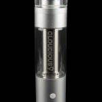 Silver cannabis e-rig with glass bubbler, labeled “Cloudious9.”