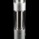 Silver cannabis e-rig with glass bubbler, studio shot on black.