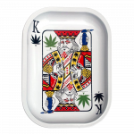 Overhead view of the “Kill Your Culture King of Concentrates” rolling tray, showcasing a bold graphic design on a metallic surface.
