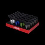 Display of black cannabis vape pens in a red Newport box.
