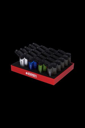 Display of black cannabis vape pens in a red Newport box.