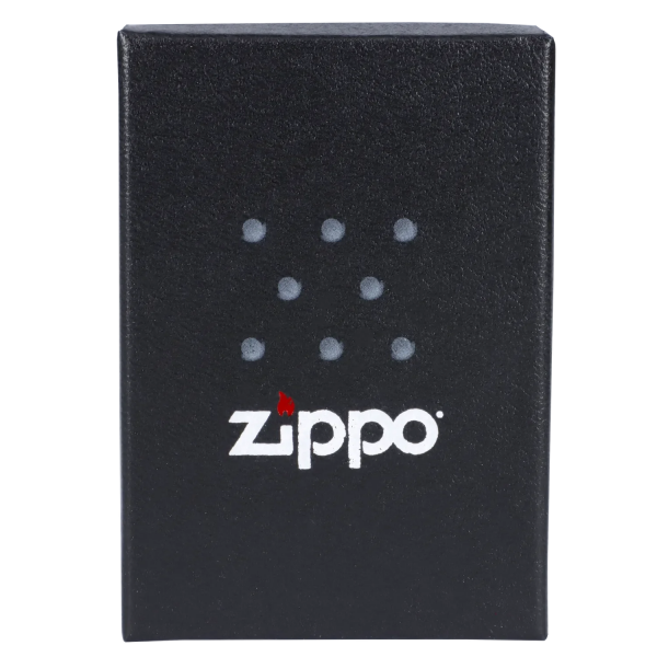 Black Zippo lighter with a cannabis leaf design.