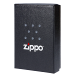 Black Zippo lighter box with cannabis leaf pattern.