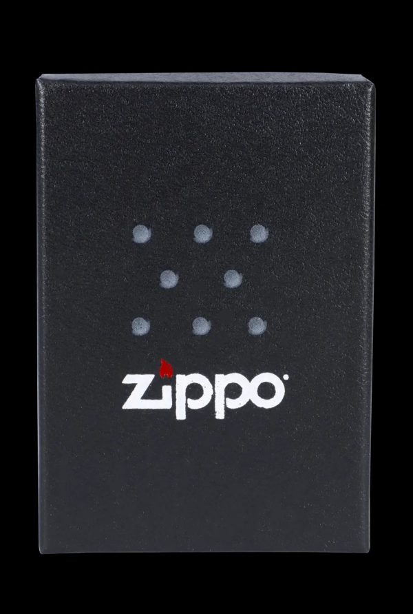 Black Zippo lighter with cannabis leaf design.
