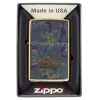 Zippo lighter with a cannabis leaf design in a display box.
