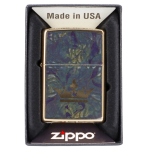 Zippo lighter with a cannabis leaf design in a display box.
