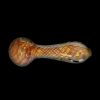 A side view of the Gold Fume Twisty Spoon Pipe, showcasing its colorful, swirling glass design.