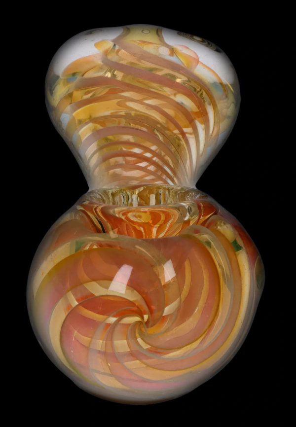 Front view of the 5-inch Gold Fume Twisty Spoon Pipe, featuring swirls of fume and a colorful, twisting glass design.