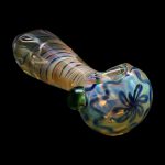 Hand pipe with iridescent floral glasswork.