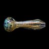 Glass pipe with colorful swirls against a black background.