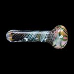 Hand pipe with iridescent glass swirls.