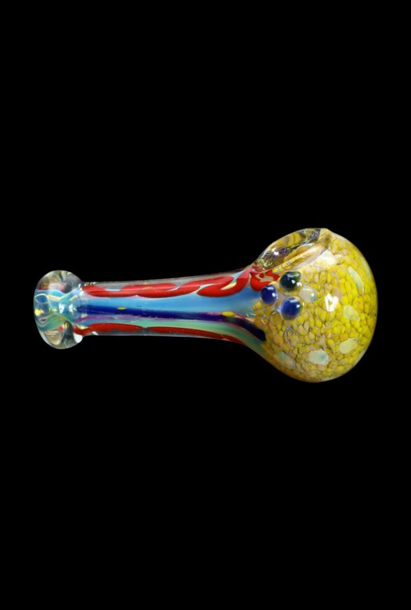 Hand pipe with colorful glass swirl design.