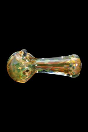 Hand pipe with colorful glass swirls.