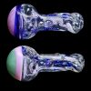 Two glass pipes with intricate blue and purple swirls, set against a black background.