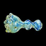 Glass pipe with swirling blue and iridescent finish.