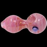 Pink glass bubbler with purple accents.