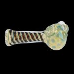 A side view of the 4.5-inch Dicro Spoon Pipe, showcasing its colorful dichroic glass finish.