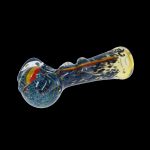 Hand pipe with colorful glass swirls.