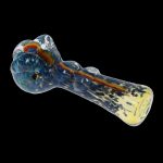 Hand pipe with colorful glass swirls.